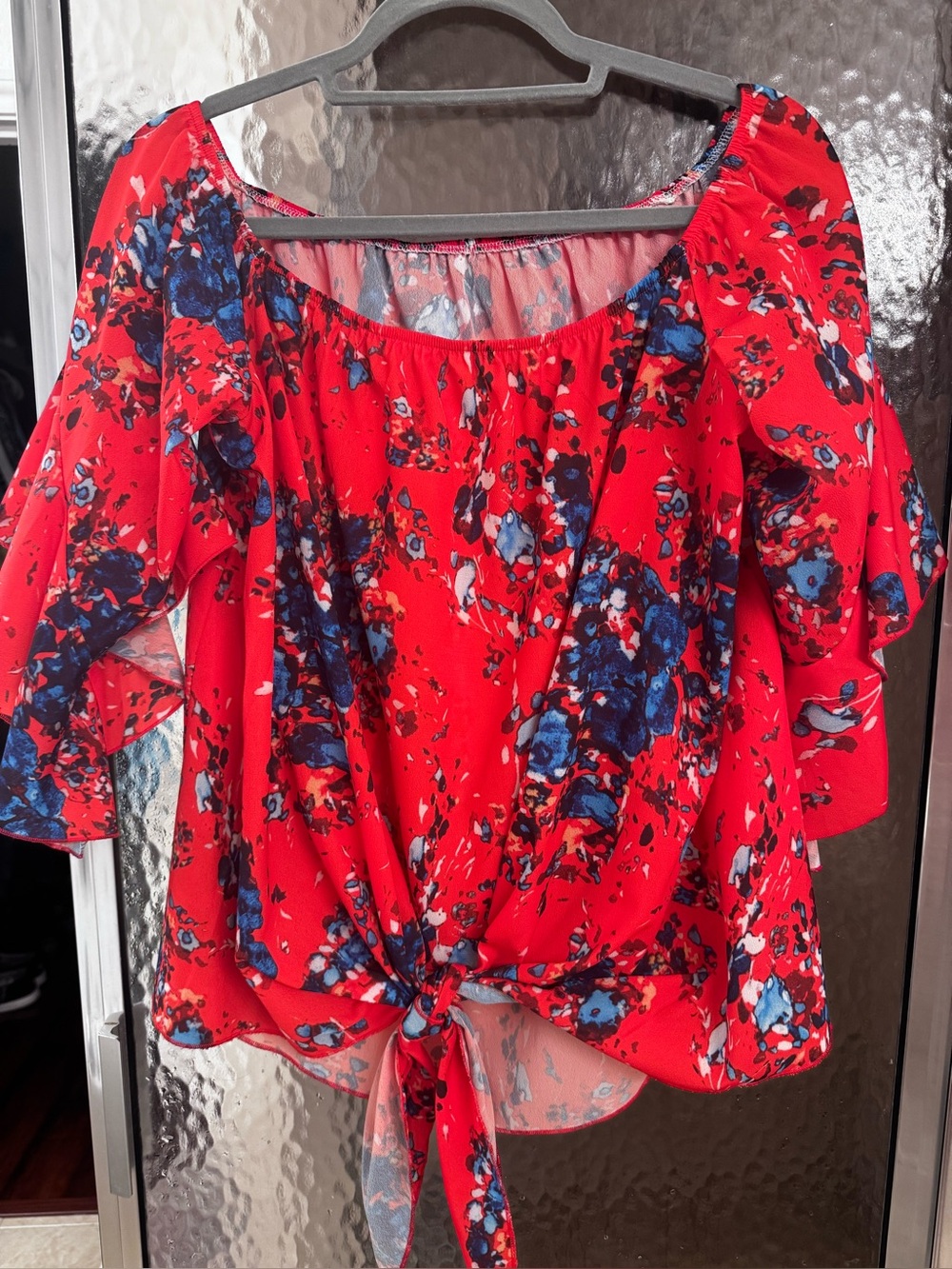 Off-Shoulder Red Floral Women's Top